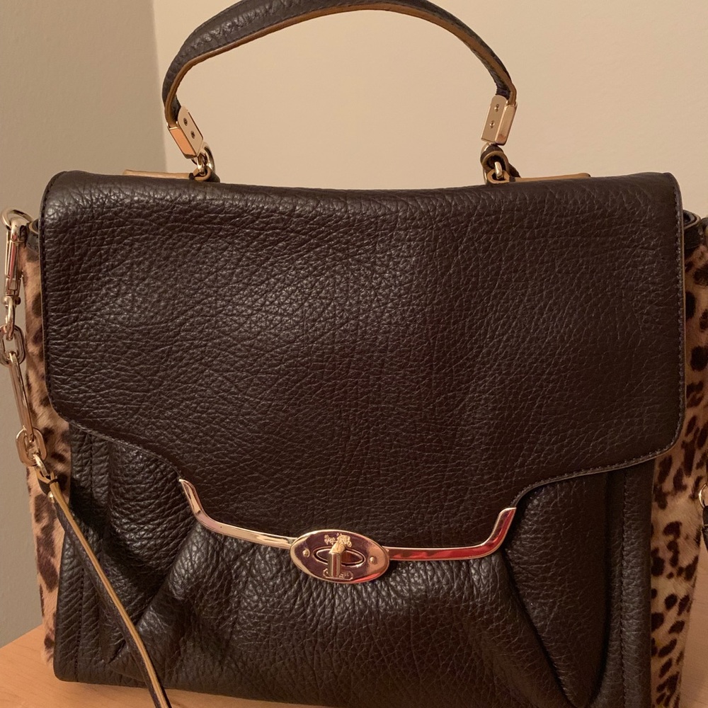 Coach Brown Leather & Leopard Sadie Satchel